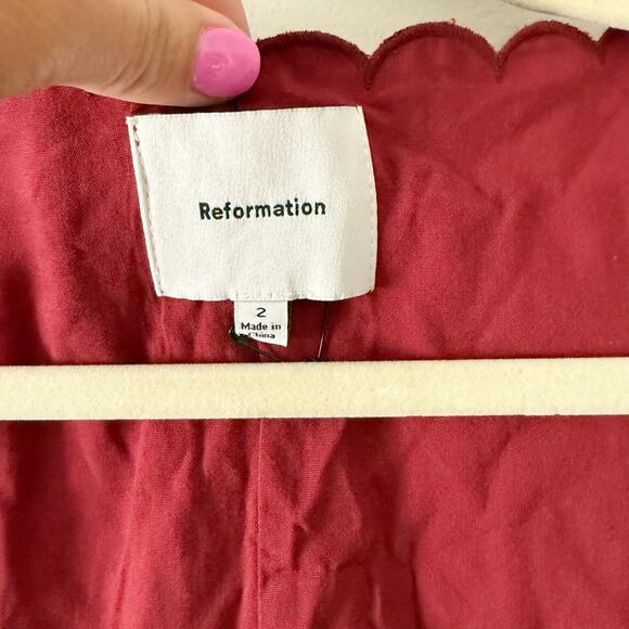NEW Reformation Elianna Button-Up Blouse Top Cotton Burgundy Red Size 2 - Picture 14 of 15
